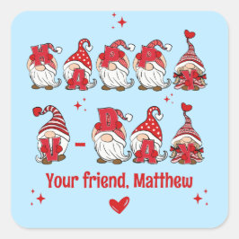 Happy V-Day Gnome Lettering Blue Classroom Quadratischer Aufkleber