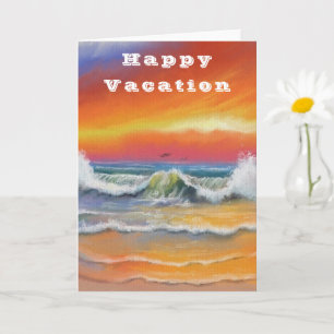 Happy Vacation Card Sea Sunset Painting Karte