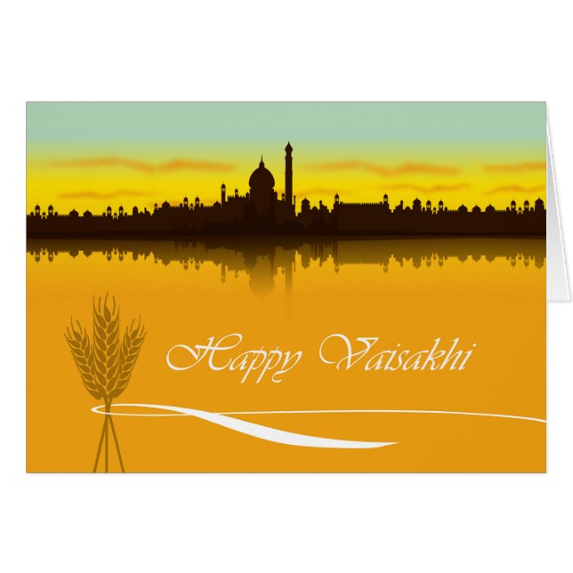 Happy Vaisakhi, Cityscape Silhouette in Indien (Vorderseite (Horizontal))