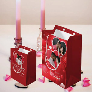 Happy Valentine 3 Foto Collage Red Hearts Mittlere Geschenktüte