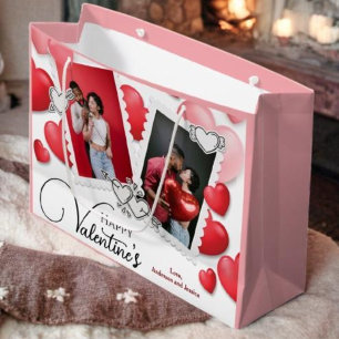 Happy Valentine 4 Foto Collage Red Pink Herts Große Geschenktüte