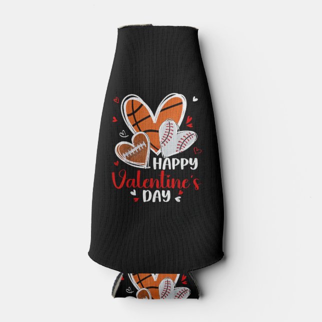 Happy Valentine Baseball Football Basketball Heart Flaschenkühler (Vorderseite)