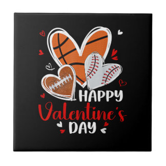 Happy Valentine Baseball Football Basketball Heart Fliese