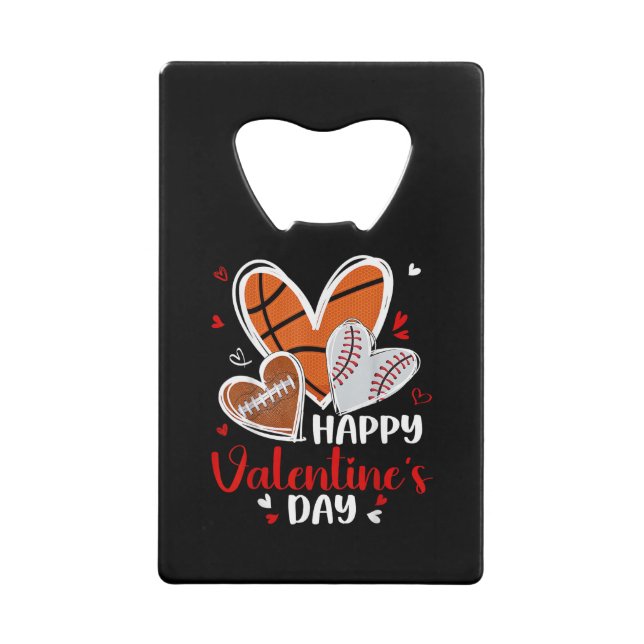 Happy Valentine Baseball Football Basketball Heart Geldbeutel Flaschenöffner (Vorderseite)