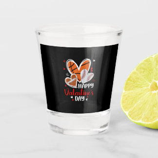 Happy Valentine Baseball Football Basketball Heart Schnapsglas