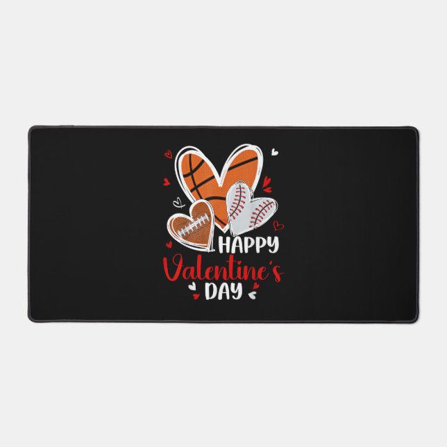 Happy Valentine Baseball Football Basketball Heart Schreibtischunterlage (Vorderseite)