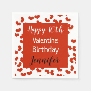 Happy Valentine Birthday Party Serviette