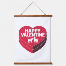 Happy Valentine, Box of Chocs & Furry Silhouette Wandteppich Mit Holzrahmen