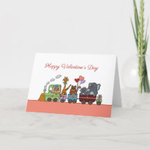 Happy Valentine Card - lustiger Zug mit Tieren