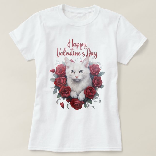 Happy Valentine Cat Design, Cat T - Shirt (Design vorne)