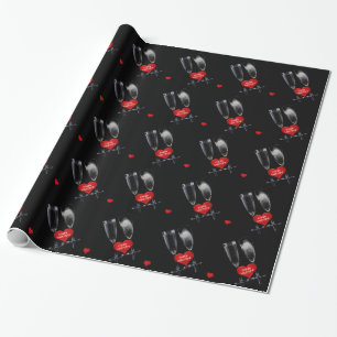 Happy Valentine Champagne Flute Brillen Rote Herze Geschenkpapier