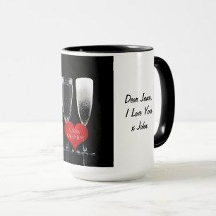 Happy Valentine Champagne Flute Brillen Rote Herze Tasse