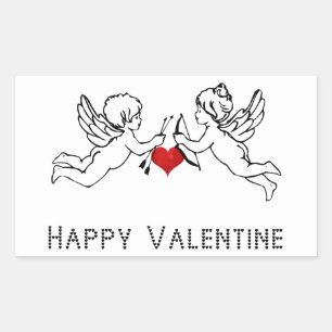 Happy Valentine Cherubs Couple Niedlich Hearts Tex Rechteckiger Aufkleber