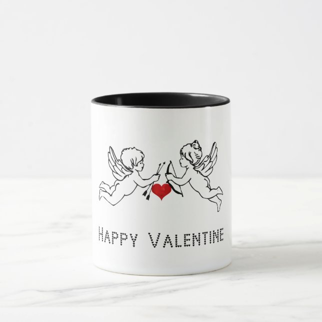 Happy Valentine Cherubs Couple Niedlich Hearts Tex Tasse (Zentrum)