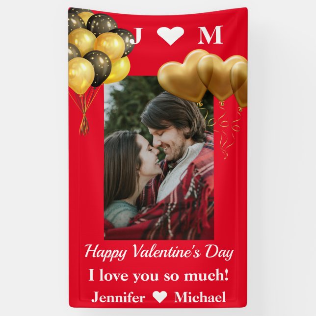 Happy Valentine Day Custom Foto Monogram Name Banner (Vertikal)
