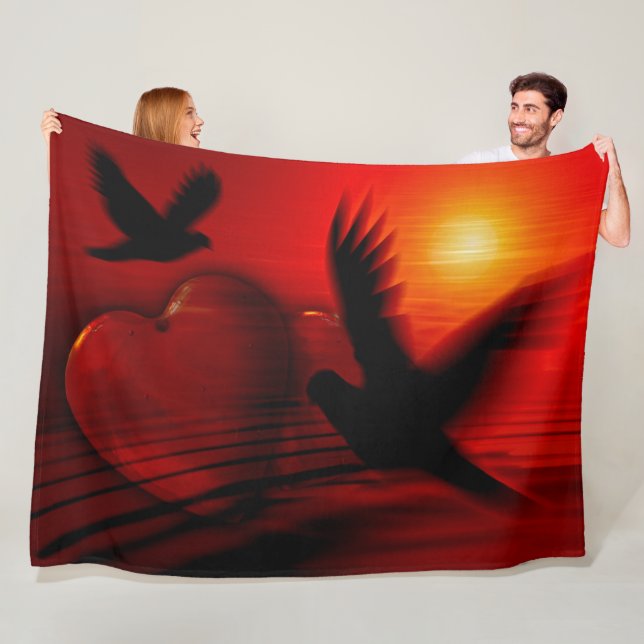 HAPPY VALENTINE DAY, DOVES UND HERZ FLEECEDECKE (Beispiel)