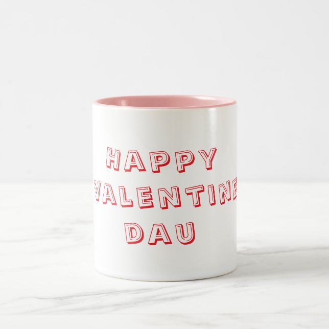 Happy valentine day whit &pink Mug Zweifarbige Tasse (Mittel)