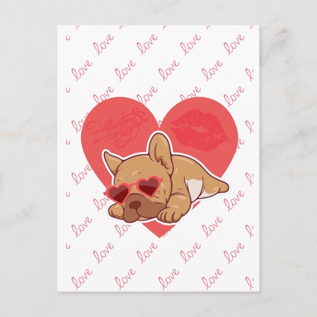 Happy Valentine | French Bulldog Postkarte (Vorderseite)