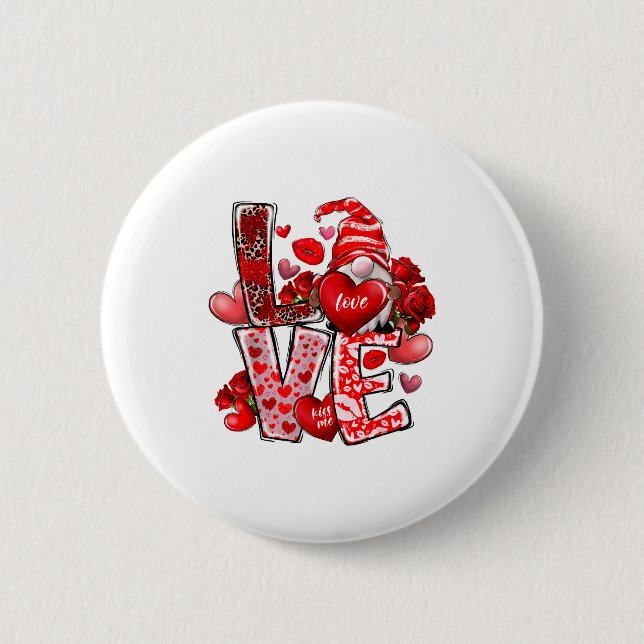 Happy Valentine Gnome Heart Valentine's Day Couple Button (Vorderseite)