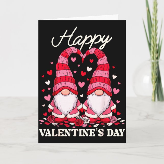 Happy Valentine Gnomes Cute Red Hearts Love Gnome  Karte (Vorderseite)
