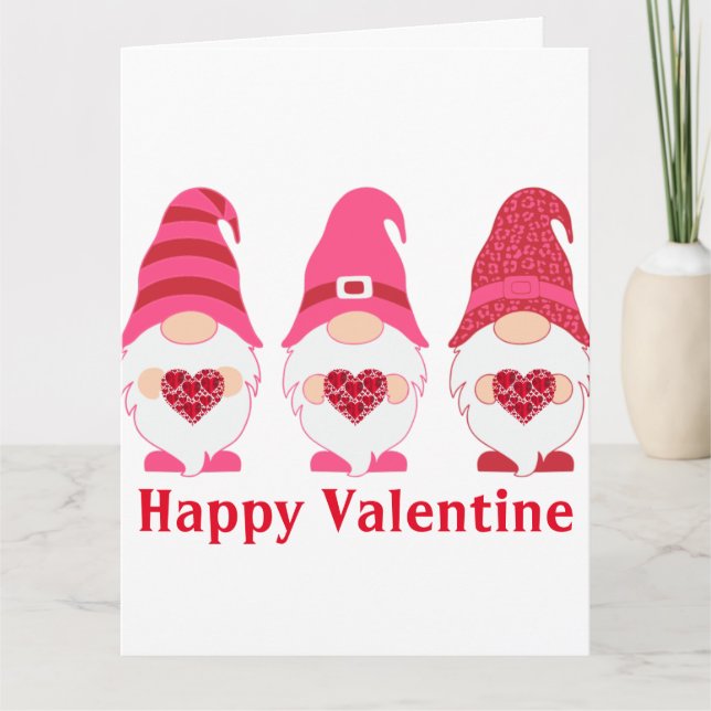 Happy Valentine Gnomes Hearts Karte (Vorderseite)