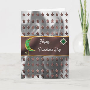 Happy Valentine Green Moon Jewels & Stars Card Karte
