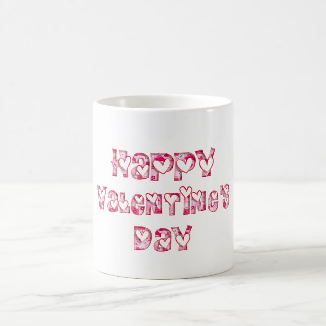 Happy Valentine Liebe hört Typografie Pink Kaffeetasse (Mittel)