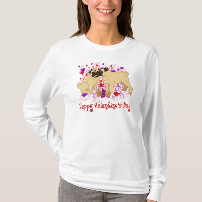 Happy Valentine Mops Küssen T-Shirts (Vorderseite)