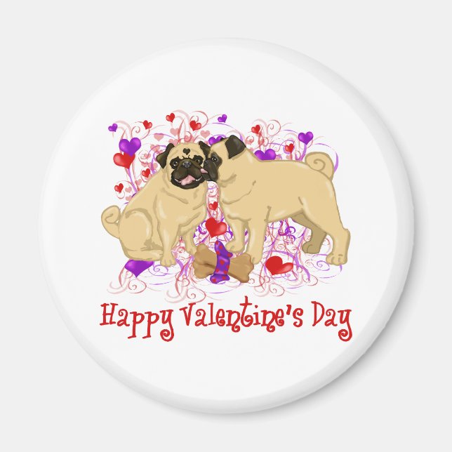 Happy Valentine Mops Küssen T-Shirts Magnet (Vorne)