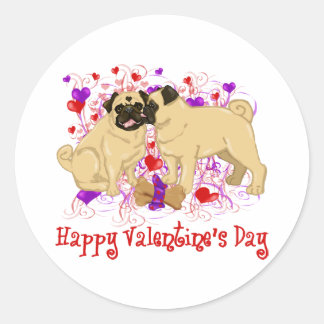 Happy Valentine Mops Küssen T-Shirts Runder Aufkleber