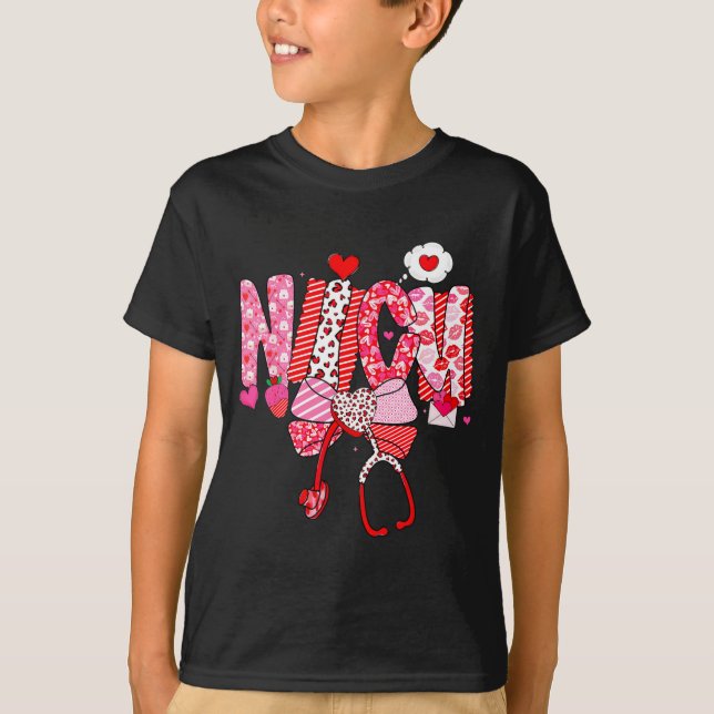 Happy Valentine Nicu Nurse Coquette Bow Heart Girl T-Shirt (Vorderseite)