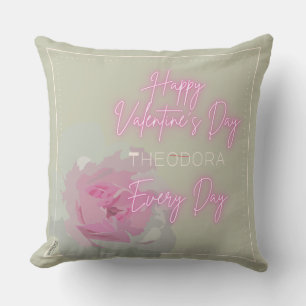 Happy Valentine Peony Pink Gray Text Neon Pink Kissen