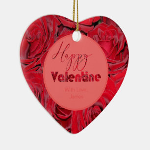 Happy Valentine Rote Rosen Romantisches Herz Keramik Ornament