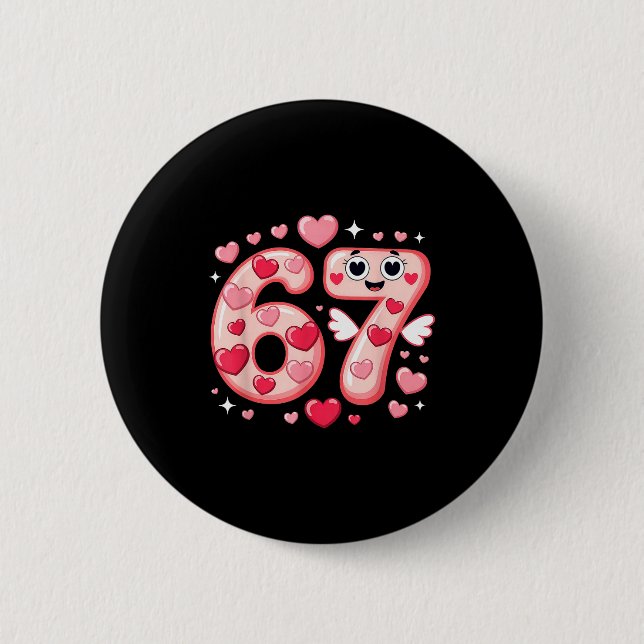 Happy Valentine’s Day 67 Meme Hearts Coquette Bow  Button (Vorderseite)