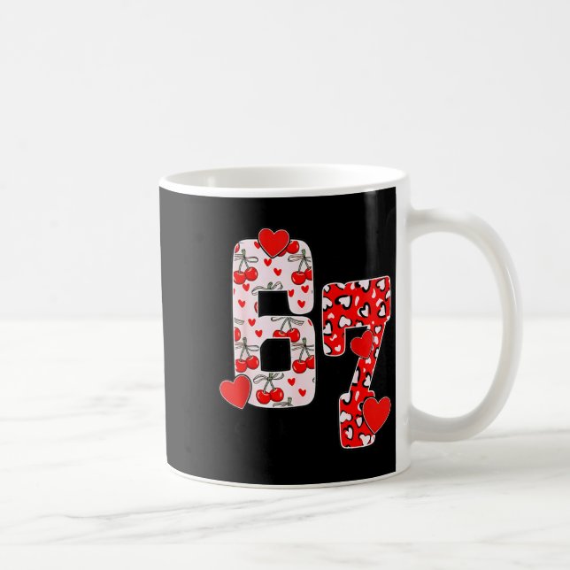Happy Valentine’s Day 67 Meme Hearts Coquette Bow  Kaffeetasse (Rechts)