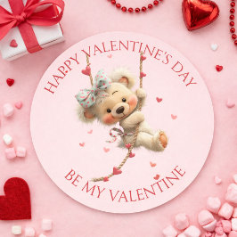 Happy Valentine’s Day Bear – Be My Valentine Heart Runder Aufkleber