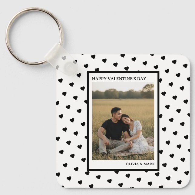 Happy Valentine’s Day Black Heart Design love Schlüsselanhänger (Vorderseite)