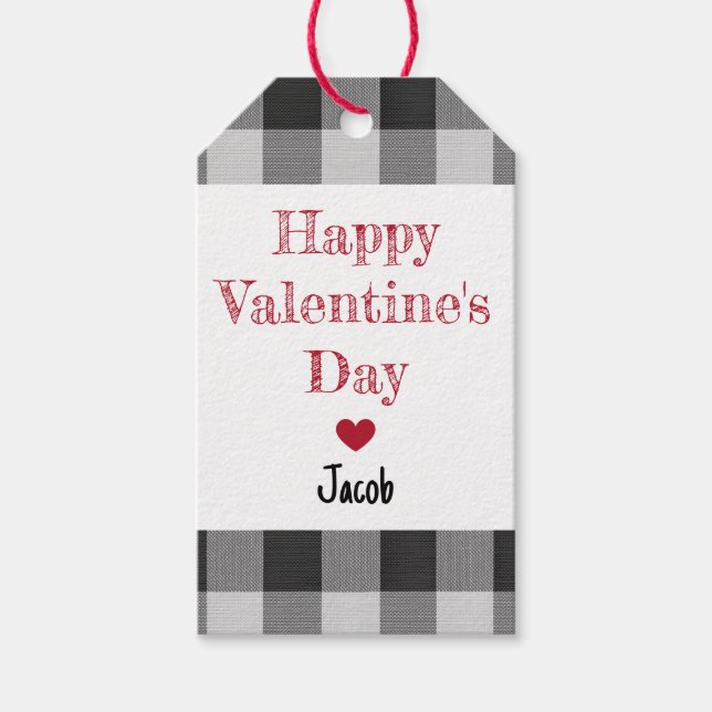 Happy Valentine’s Day Buffalo Plaid Classroom Boy Geschenkanhänger (Vorderseite)