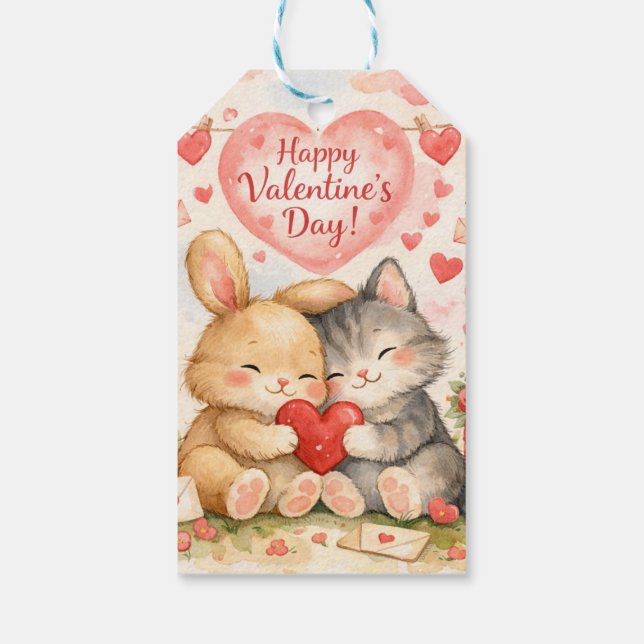 Happy Valentine’s Day Cute Animal Couples  Geschenkanhänger (Rückseite)