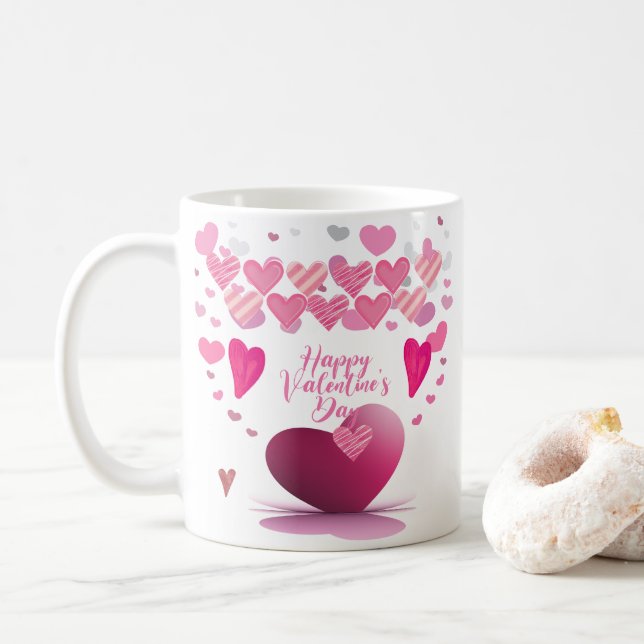 Happy Valentine’s Day Heart Pattern Mug Kaffeetasse (Mit Donut)