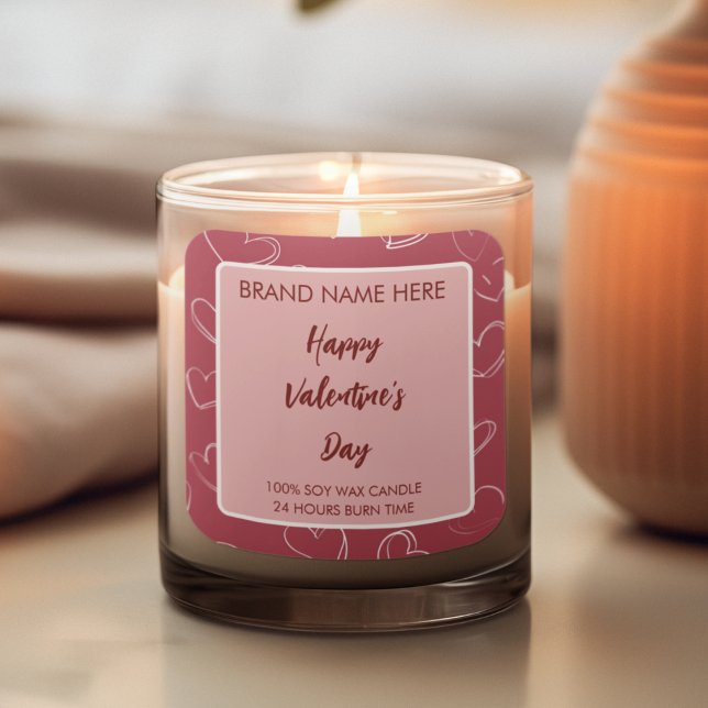Happy Valentine’s Day Hearts Photo Candle Label Quadratischer Aufkleber (Von Creator hochgeladen)