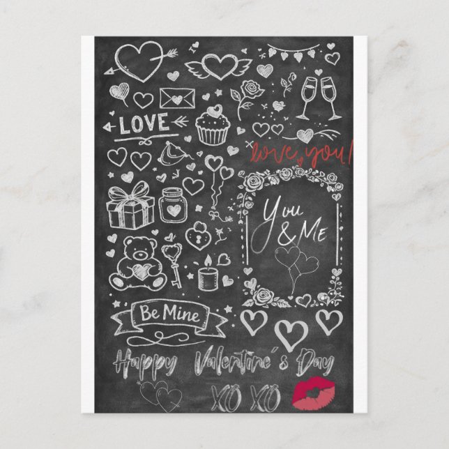 Happy Valentine´s Day - Love chalkboard Postkarte (Vorderseite)