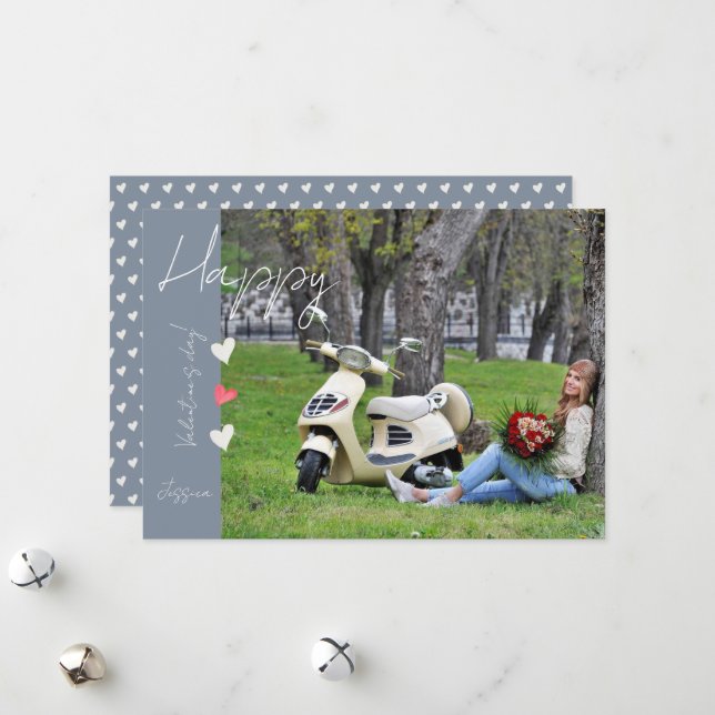 Happy Valentine`s Day Modern Script Foto Feiertagskarte (Vorderseite/Rückseite Beispiel)