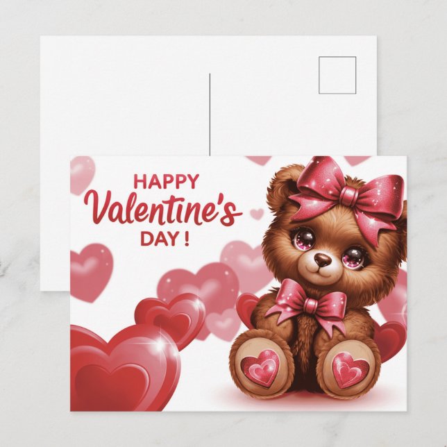 Happy Valentine’s Day Ourson -5 Postkarte (Vorne/Hinten)