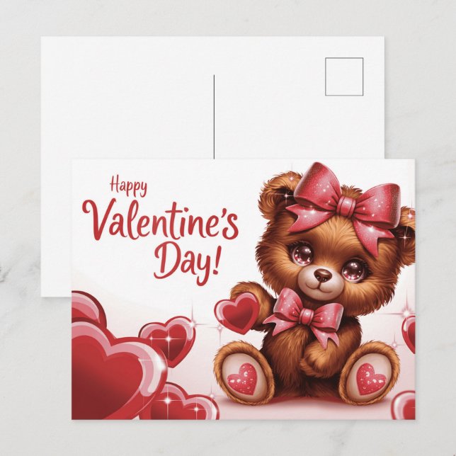 Happy Valentine’s Day Ourson -7 Postkarte (Vorne/Hinten)