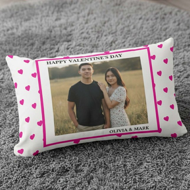 Happy Valentine’s Day  Pink Heart Custom love Lendenkissen (Von Creator hochgeladen)
