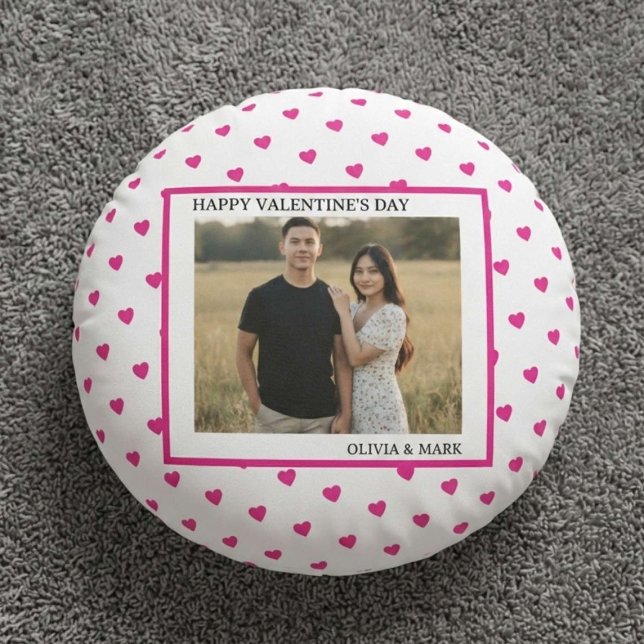 Happy Valentine’s Day  Pink Heart Custom love Rundes Kissen (Von Creator hochgeladen)
