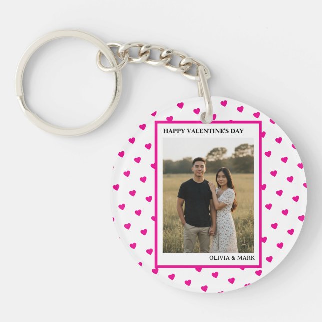 Happy Valentine’s Day Pink Heart Custom love Schlüsselanhänger (Vorderseite)