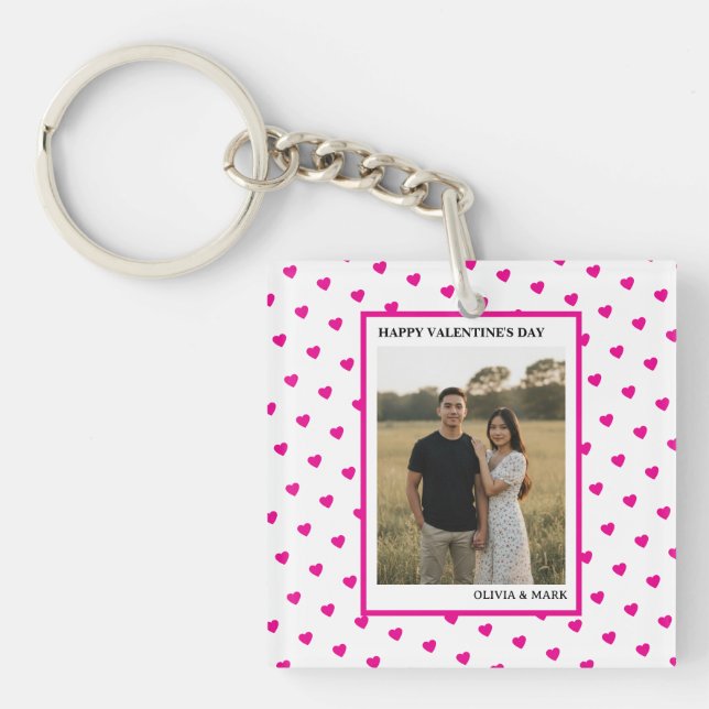 Happy Valentine’s Day Pink Heart Custom love Schlüsselanhänger (Vorderseite)