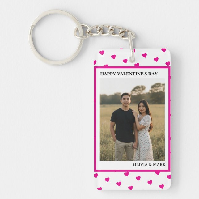 Happy Valentine’s Day Pink Heart Custom love Schlüsselanhänger (Vorderseite)